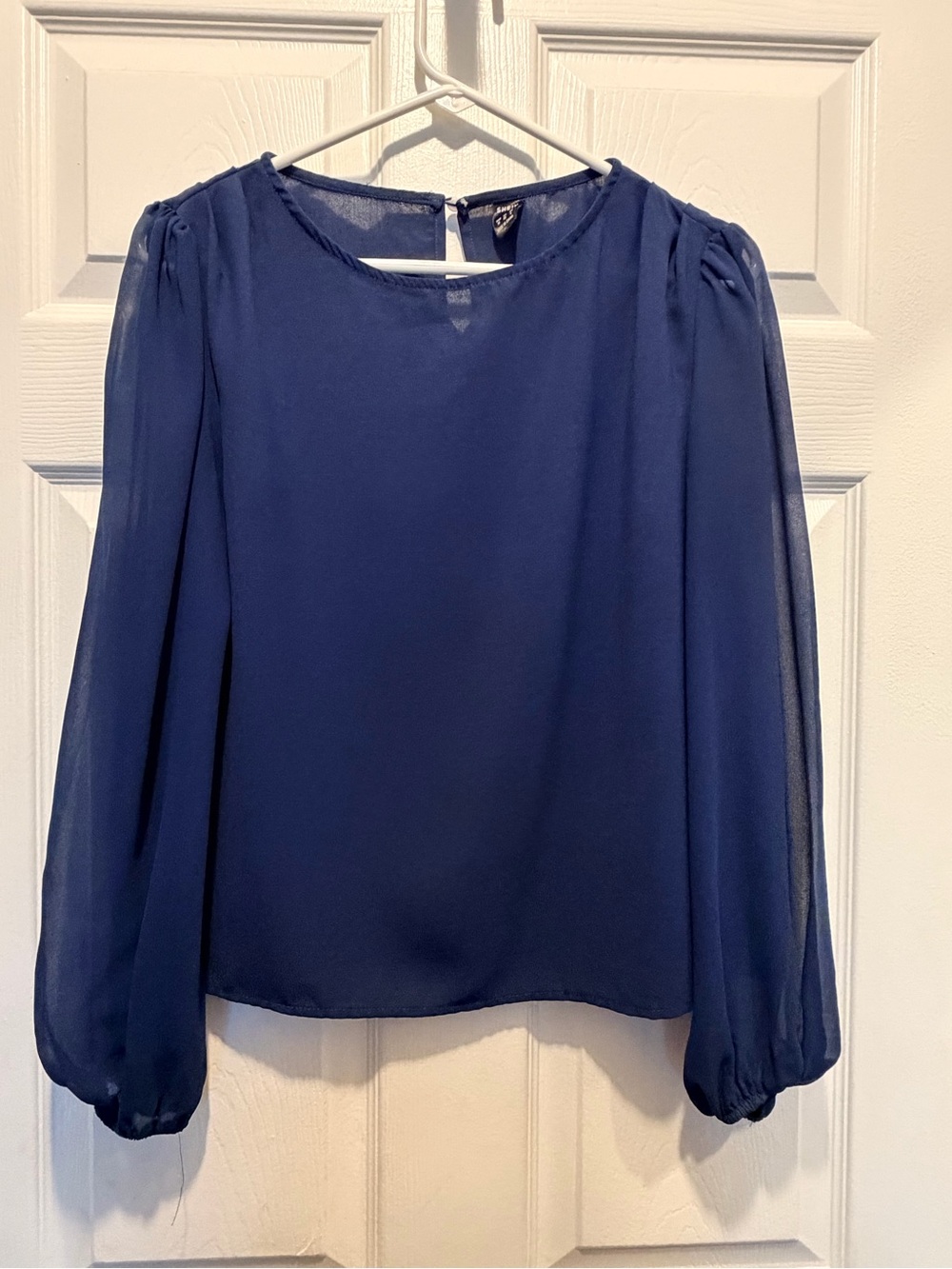 SHEIN Navy Blue Long-Sleeve Sheer Blouse